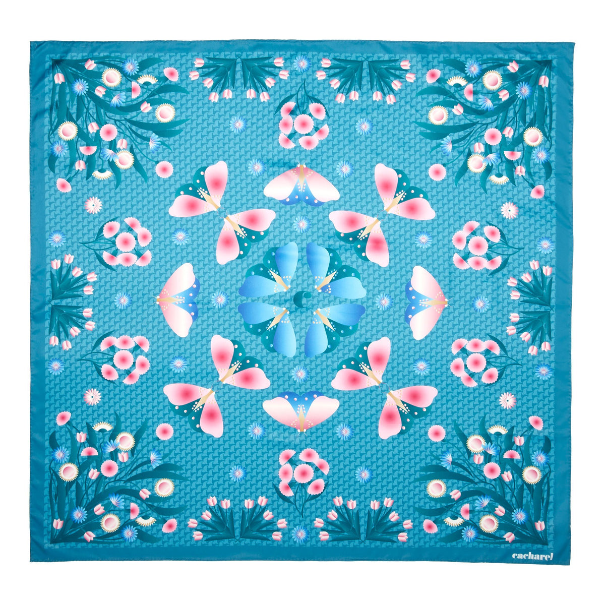 Polyester twill flower-printed scarves CACHAREL Green Scarf