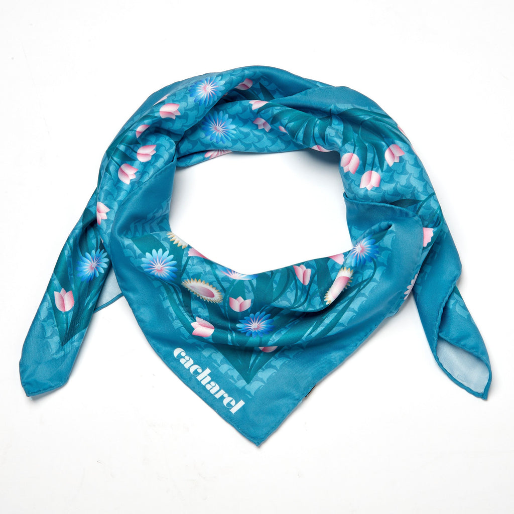 Polyester twill flower-printed scarves CACHAREL Green Scarf Astrid