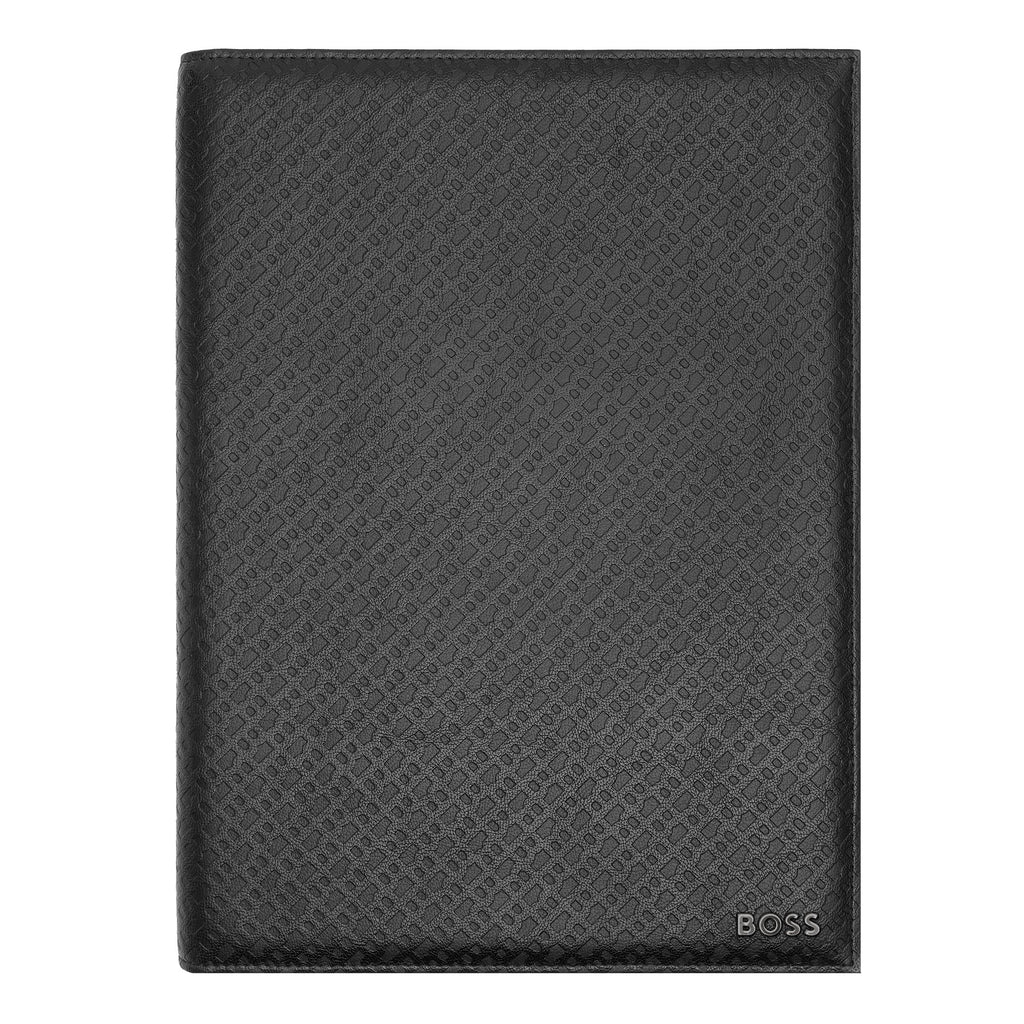BOSS Black A5 Folder Monogram with dark chrome metal logo plate