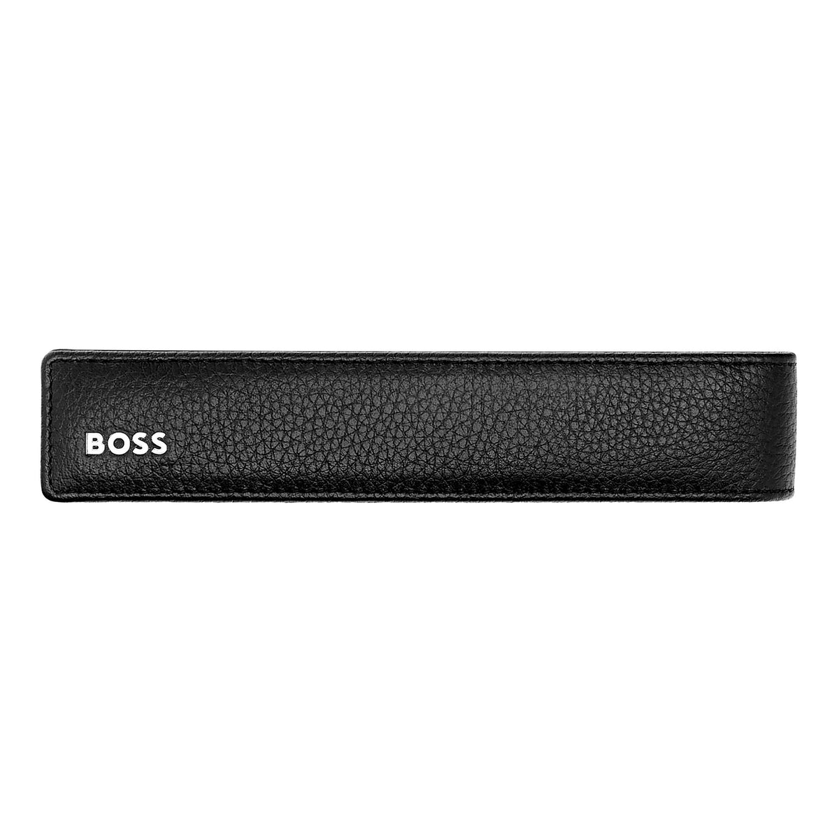 BOSS Black Grained leather Single pen pouch with flap