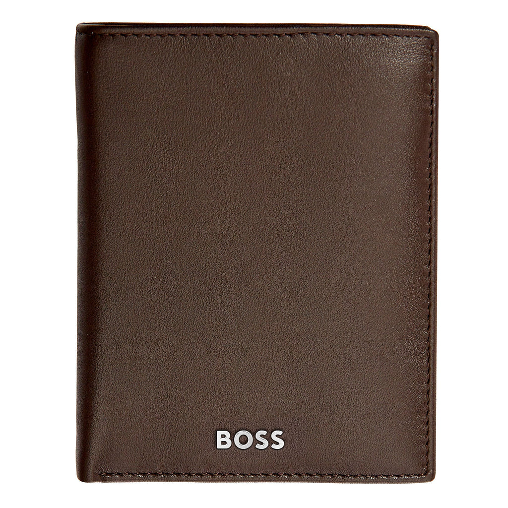  BOSS Men's Smooth Brown Flap Card holder with money pocket Classic