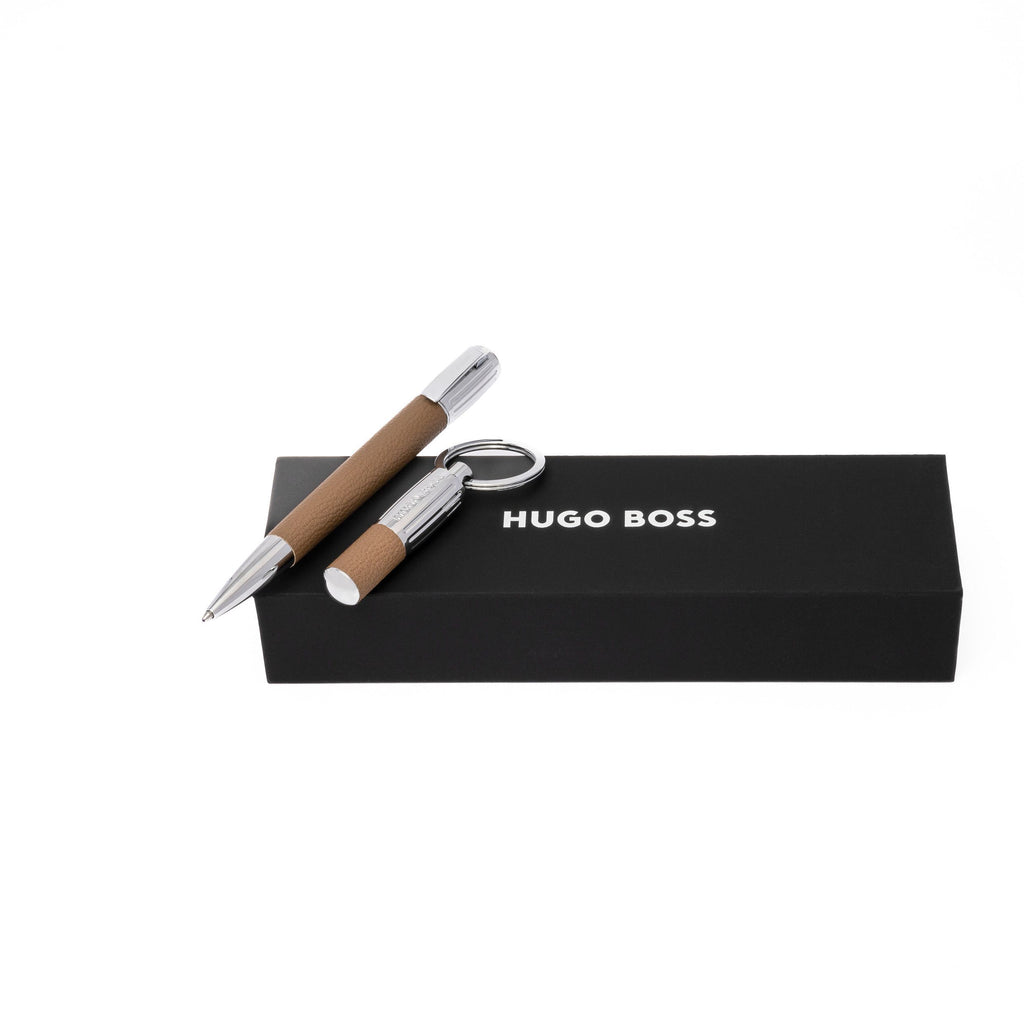  Executive sets HUGO BOSS pebbled camel ballpoint pen & key ring Iconic