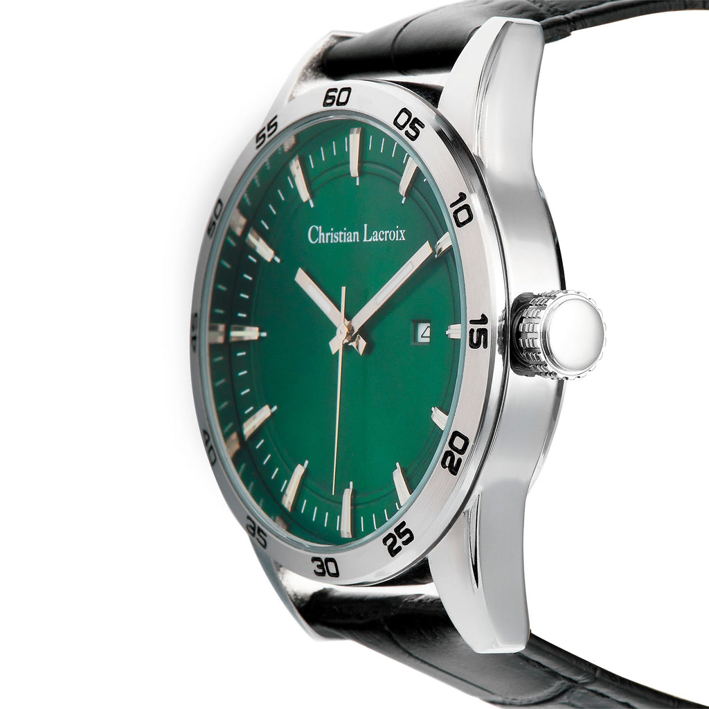 CHRISTIAN LACROIX Date watch in green dial & black strap Tempus