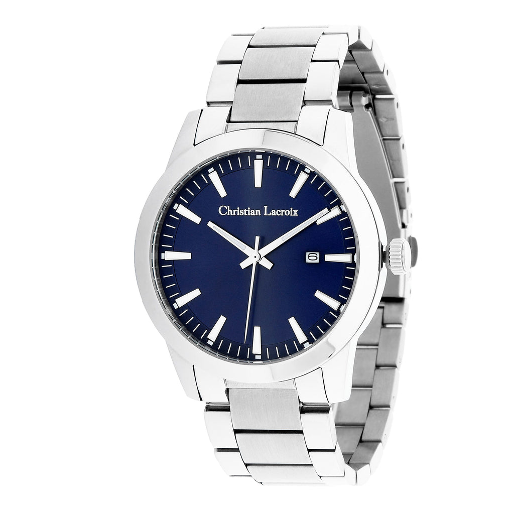 Designer steel watches CHRISTIAN LACROIX Chrome/Navy Date watch Astrum