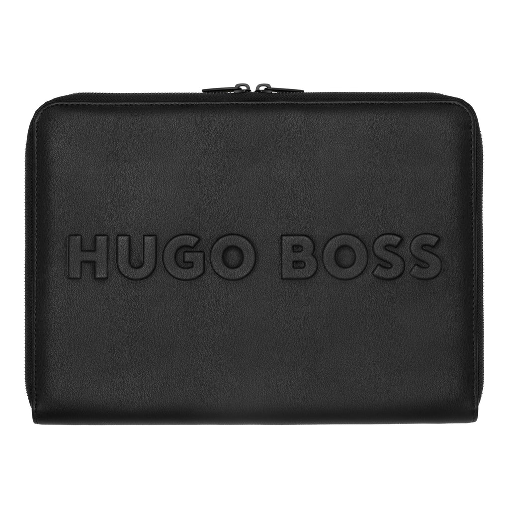  HUGO BOSS A5 Conference folder Label Black in Textured Vegan Leather