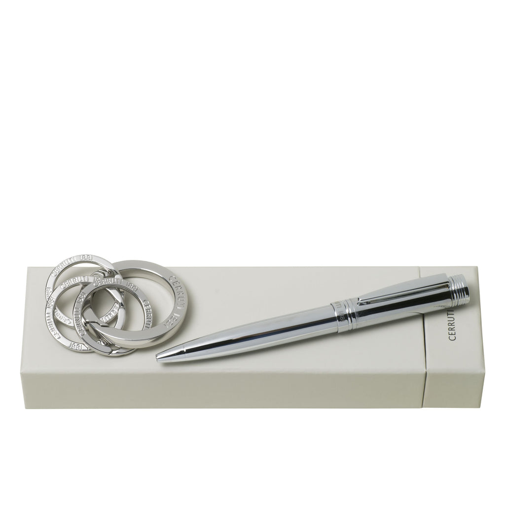  CERRUTI 1881 Gift Set Zoom Classic Silver | Ballpoint pen & Key ring