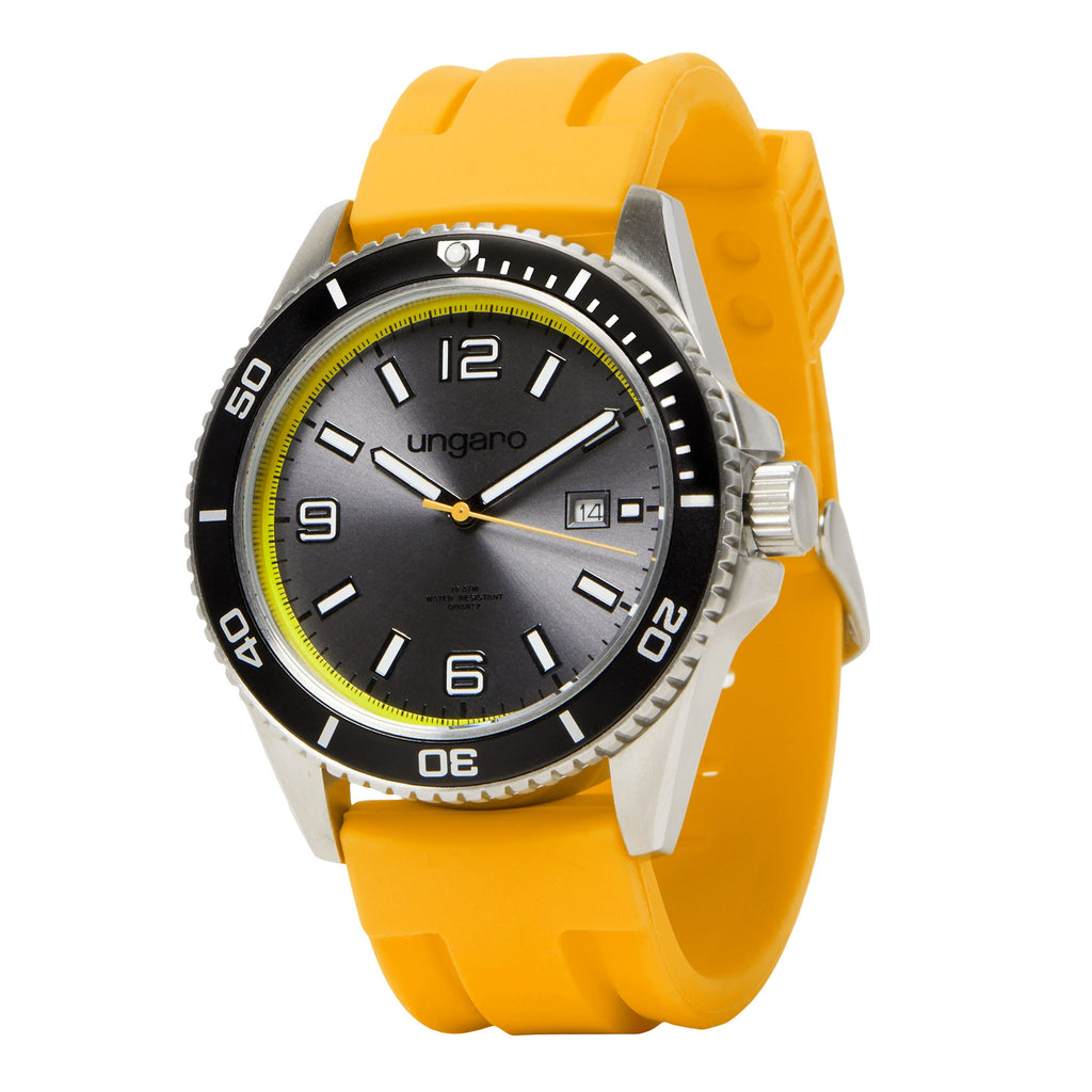  Men's luxury watches Ungaro date watch Milo in yellow rubber strap