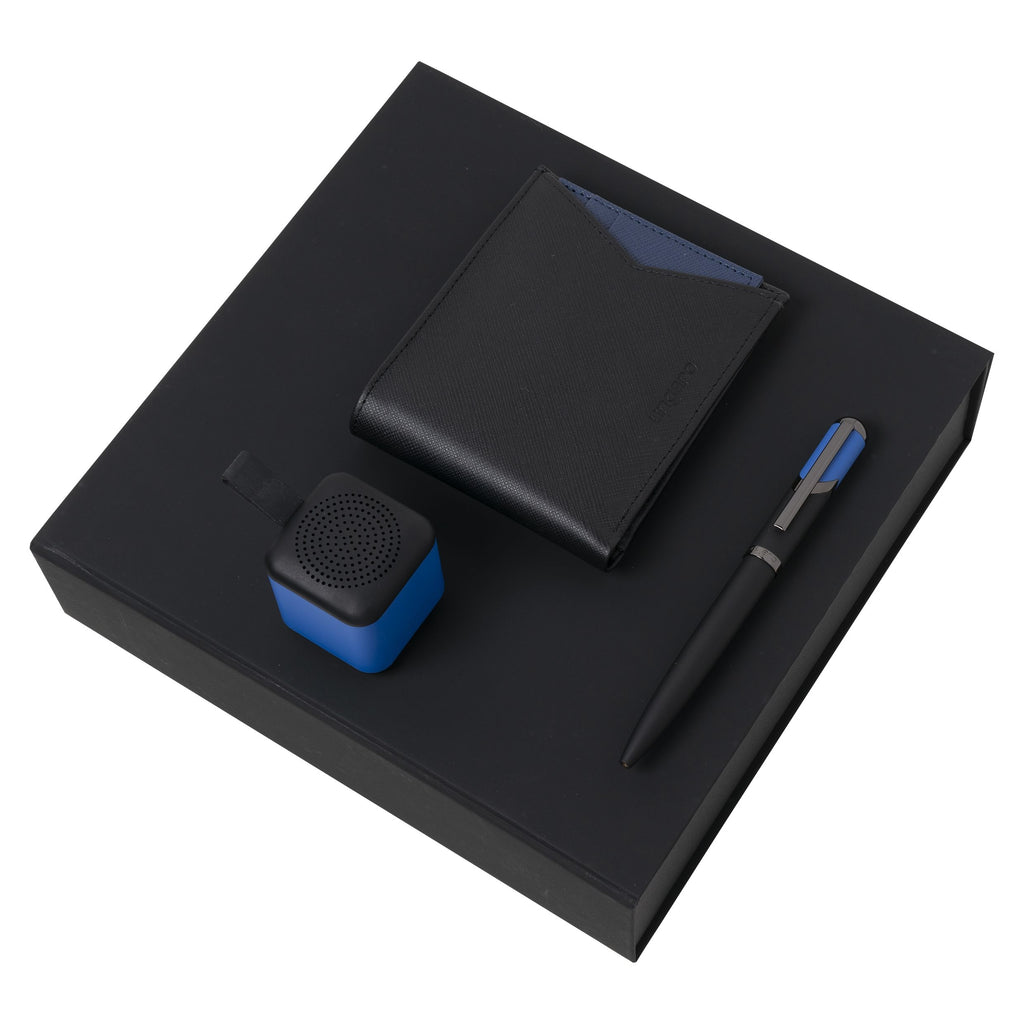 Premium gift set Ungaro blue ballpoint pen, wallet & speaker Cosmo