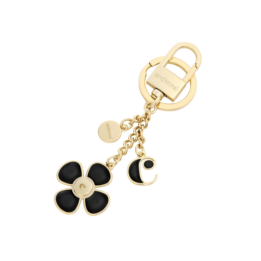 CACHAREL gold-plated key ring Vivienne with black rubberized fittings