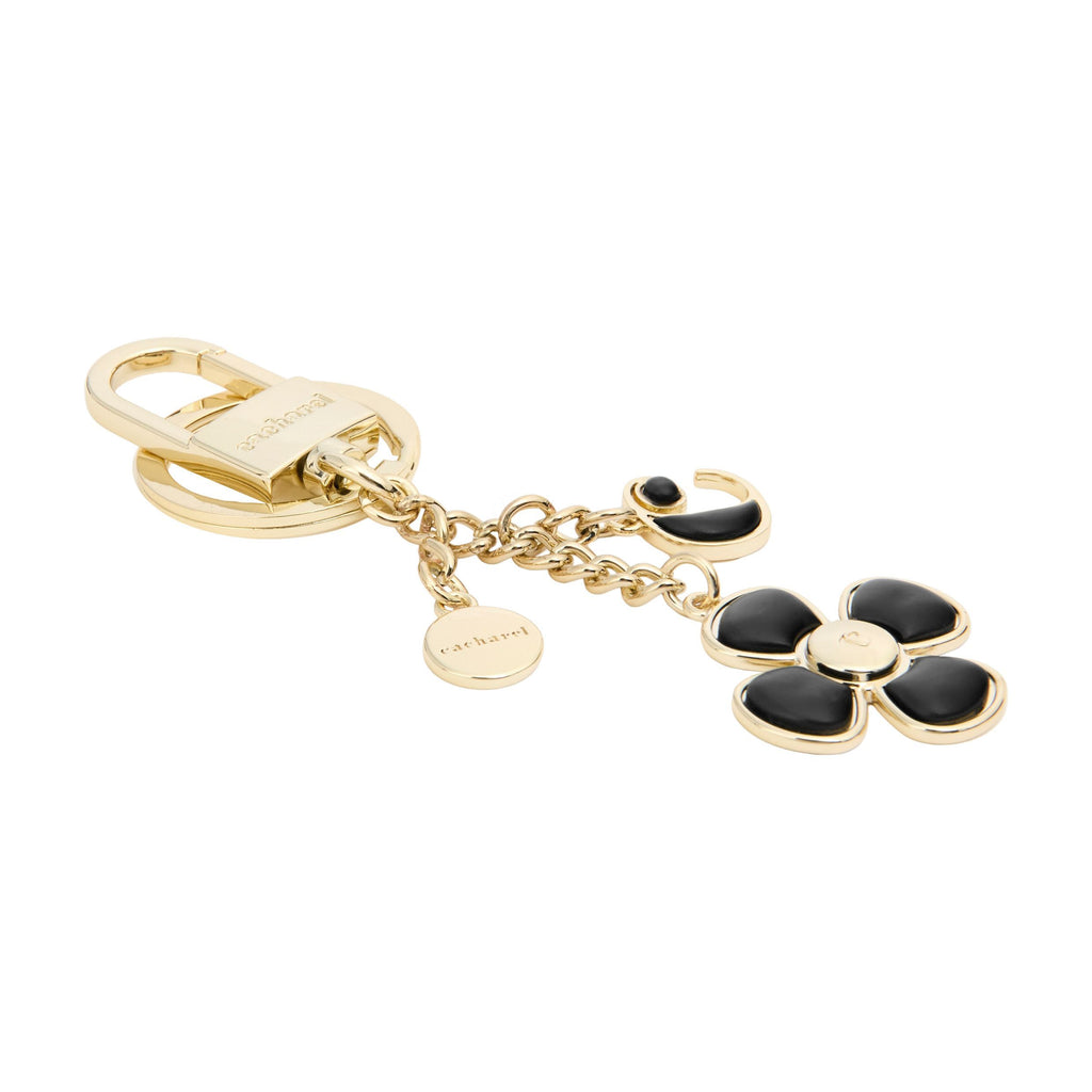 CACHAREL gold-plated key ring Vivienne with black rubberized fittings