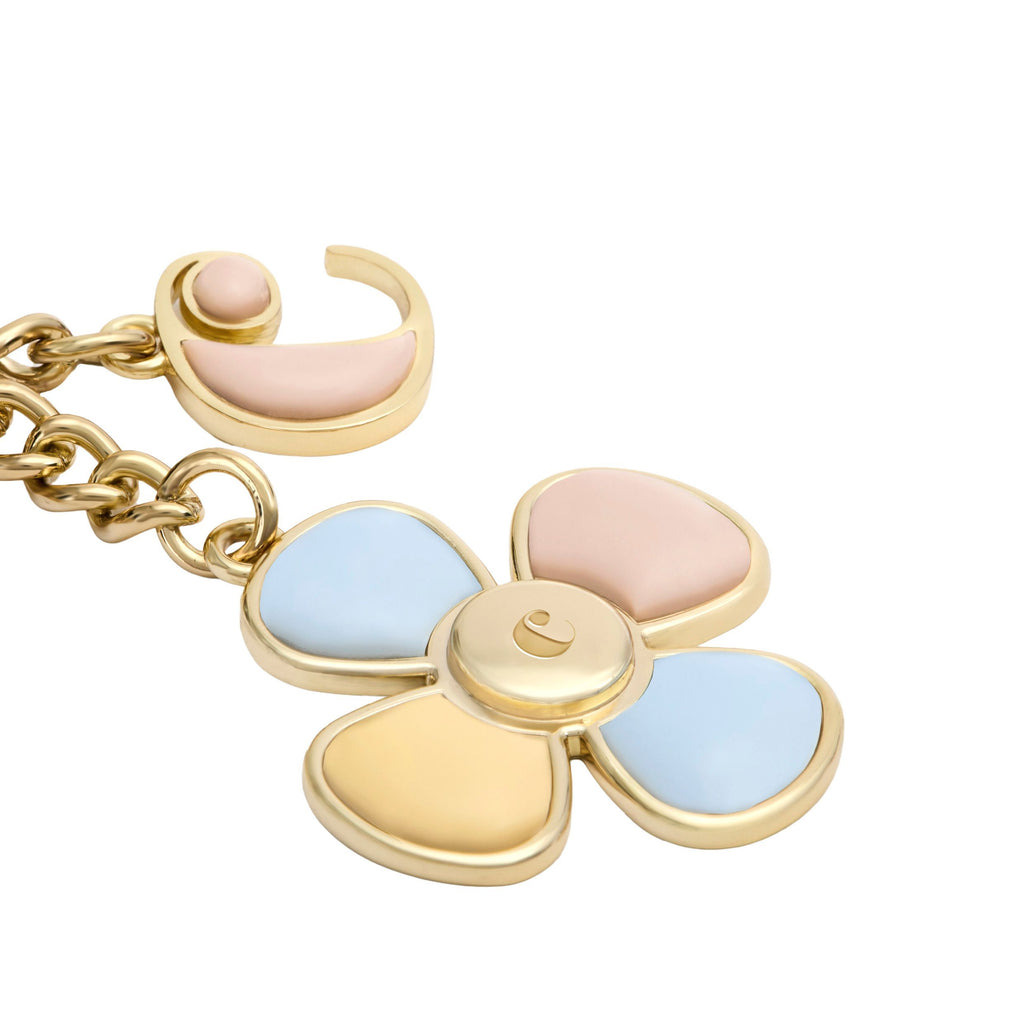 CACHAREL gold-plated key ring Vivienne with light blue flourish shape