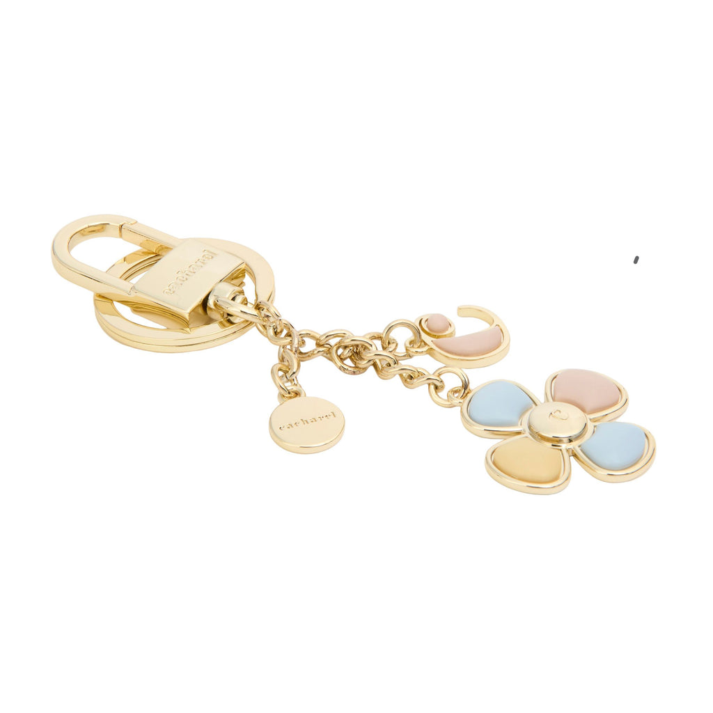 CACHAREL gold-plated key ring Vivienne with light blue flourish shape