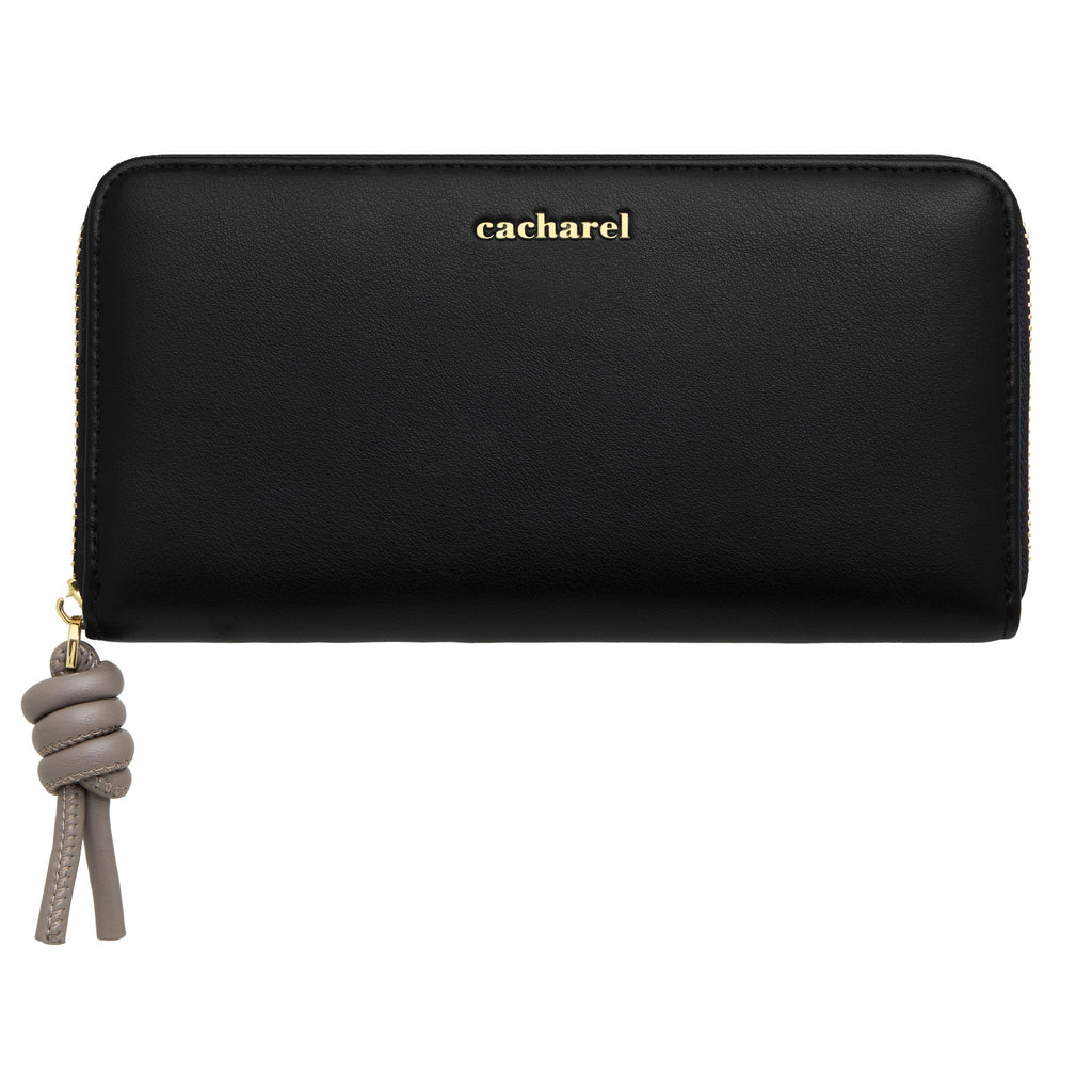 Set with CACHAREL black faux leather travel purse & gold-plated key ring 