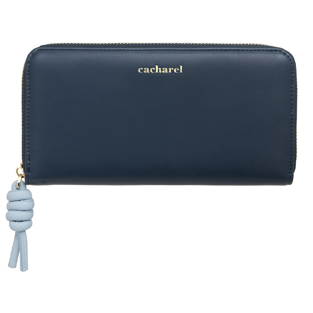 CACHAREL Navy Travel wallet Apolline with light blue knot-shaped handle