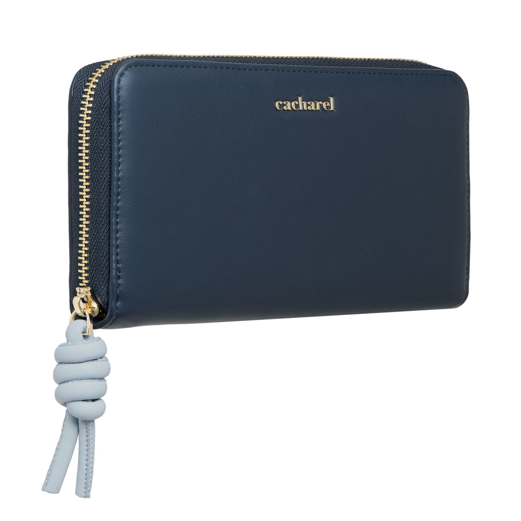 CACHAREL Navy Travel wallet Apolline with light blue knot-shaped handle