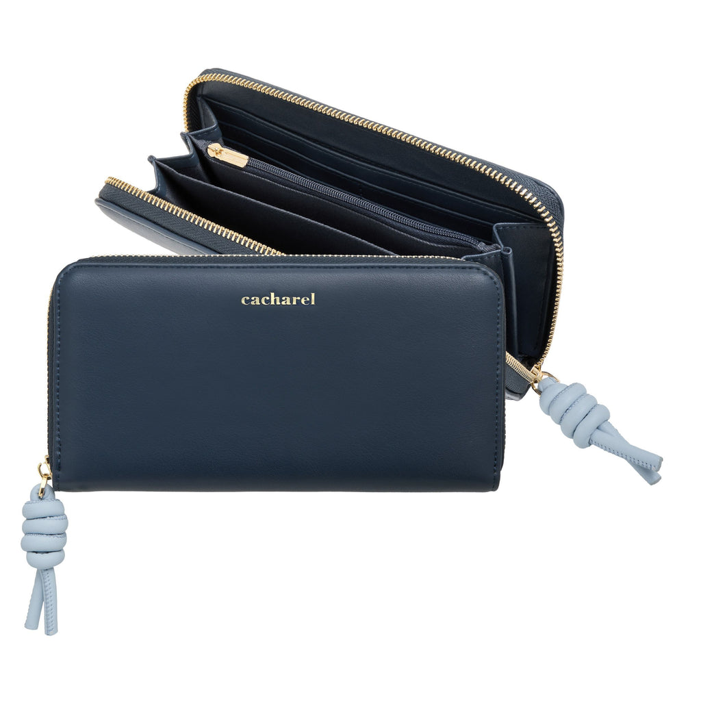 CACHAREL Navy Travel wallet Apolline with light blue knot-shaped handle