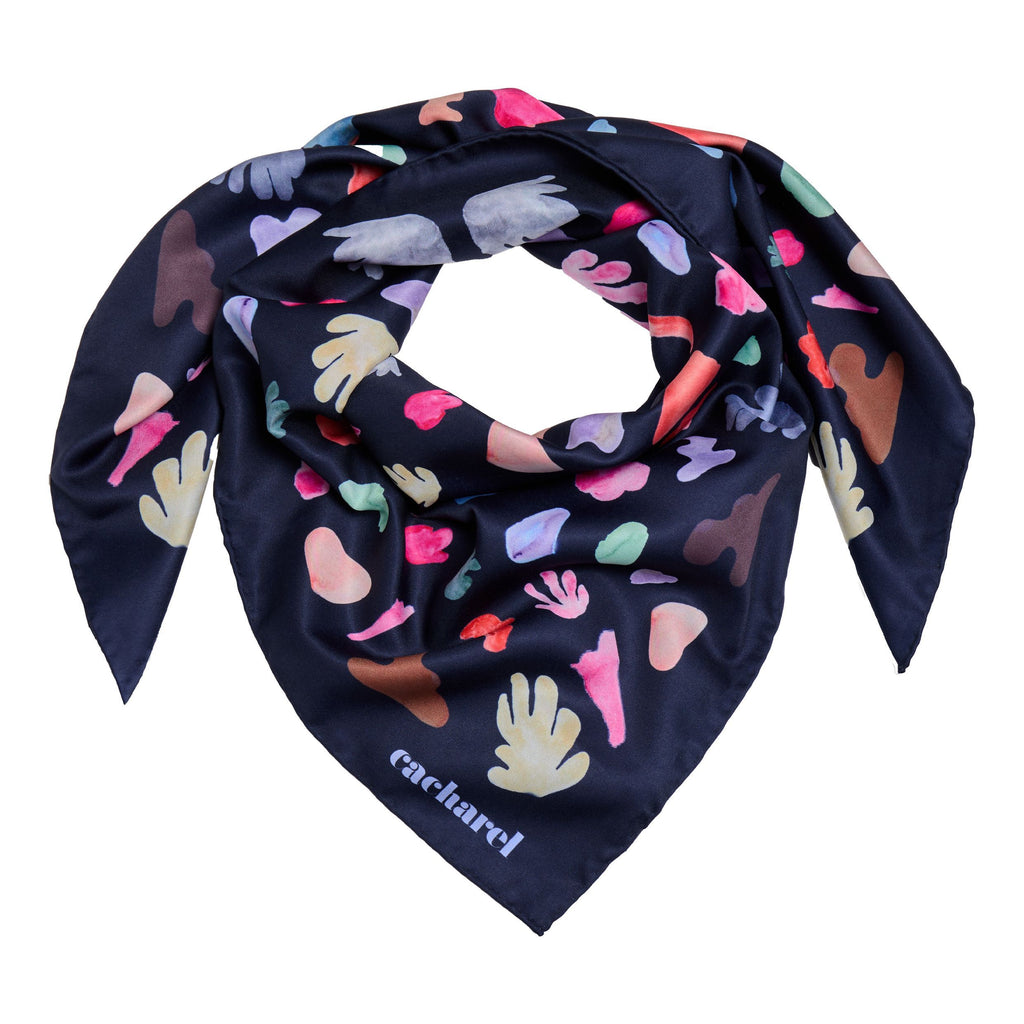 Square shaped scarves CACHAREL Navy Scarf Apolline with florist patten