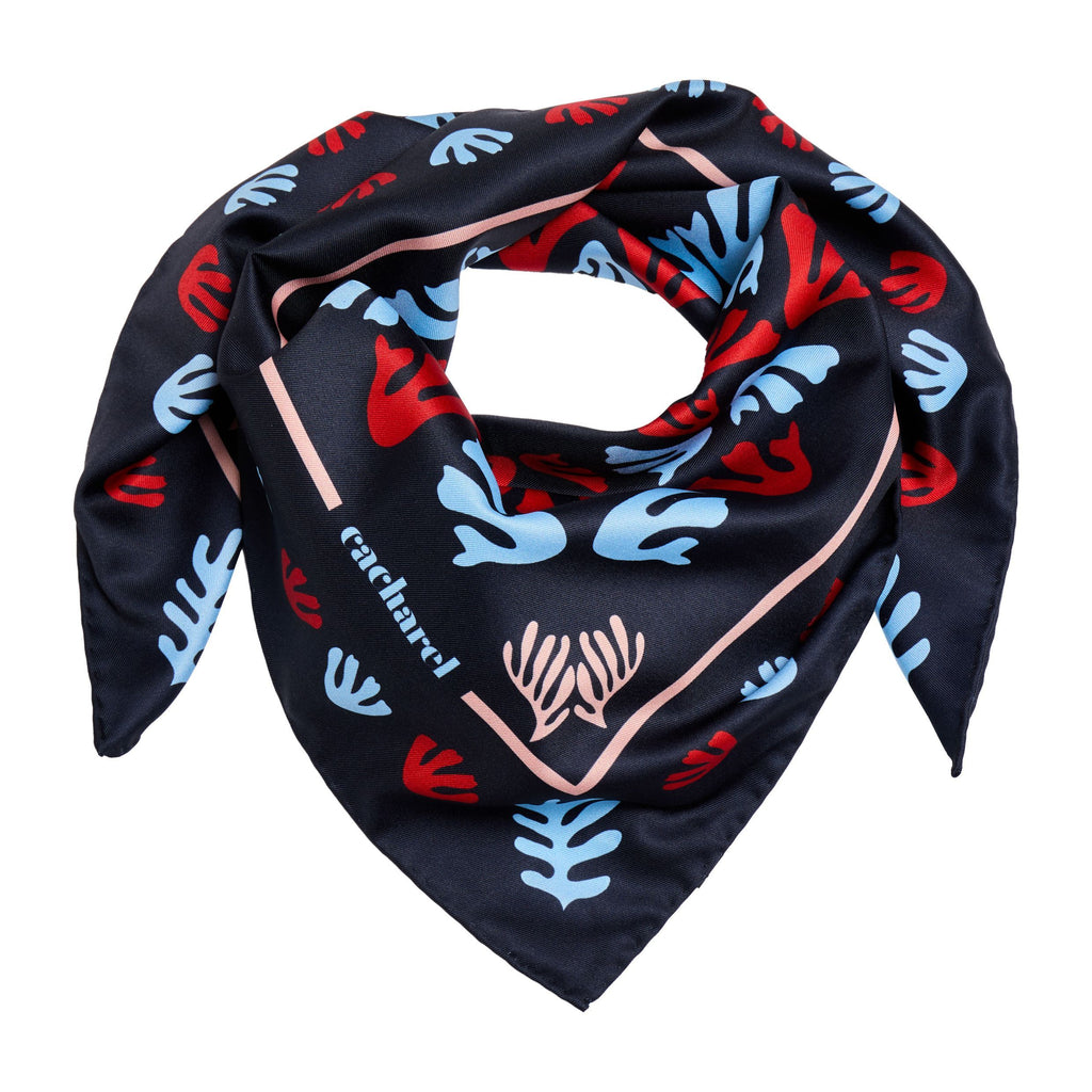 CACHAREL navy polyester scarf Vivienne with repeated florist pattern