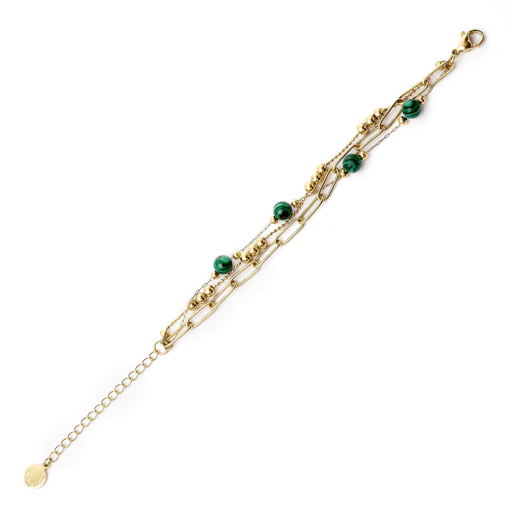 Steel jewelry CACHAREL gold bracelet with green malachite stones Andrea