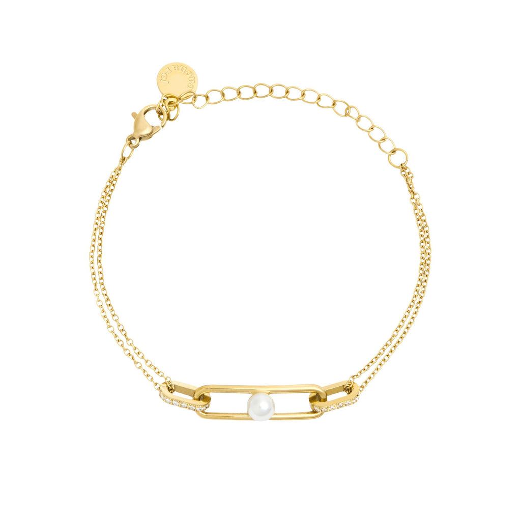 CACHAREL gold-plated steel bracelet Apolline with white glass pearl