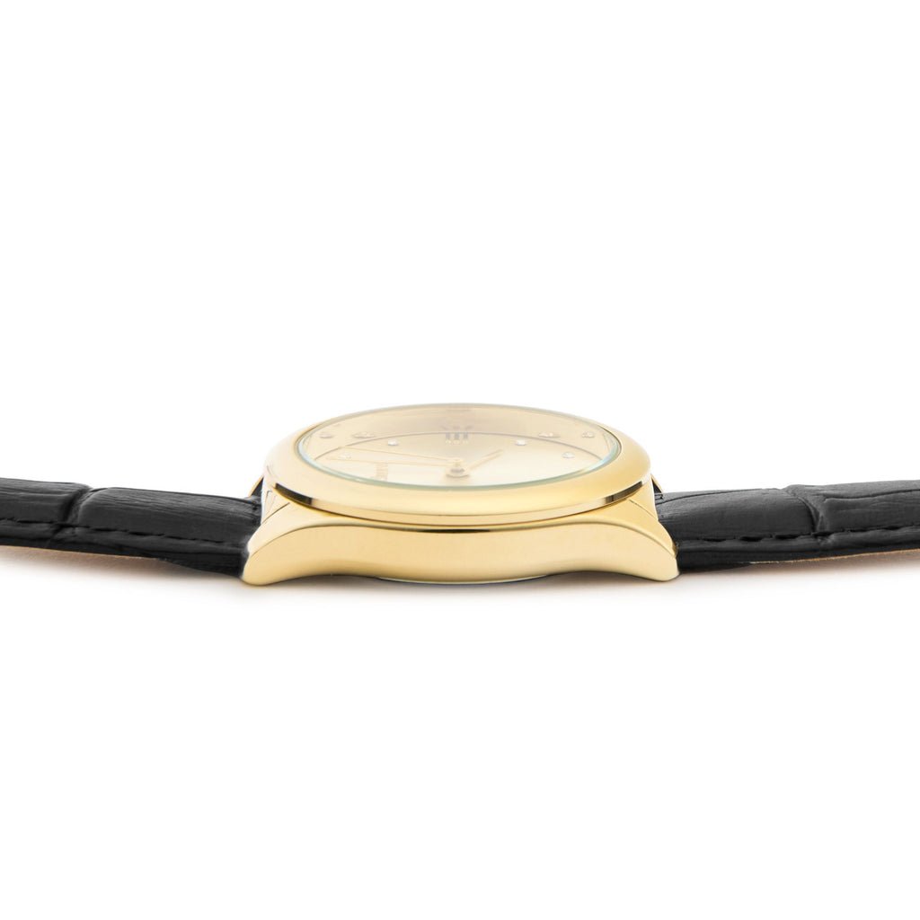 CACHAREL gold-plated quartz watch Violette with black leather strap 