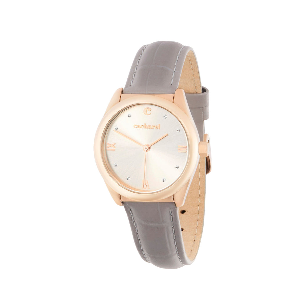 CACHAREL rose gold plated watch Violette with grey croco pattern strap