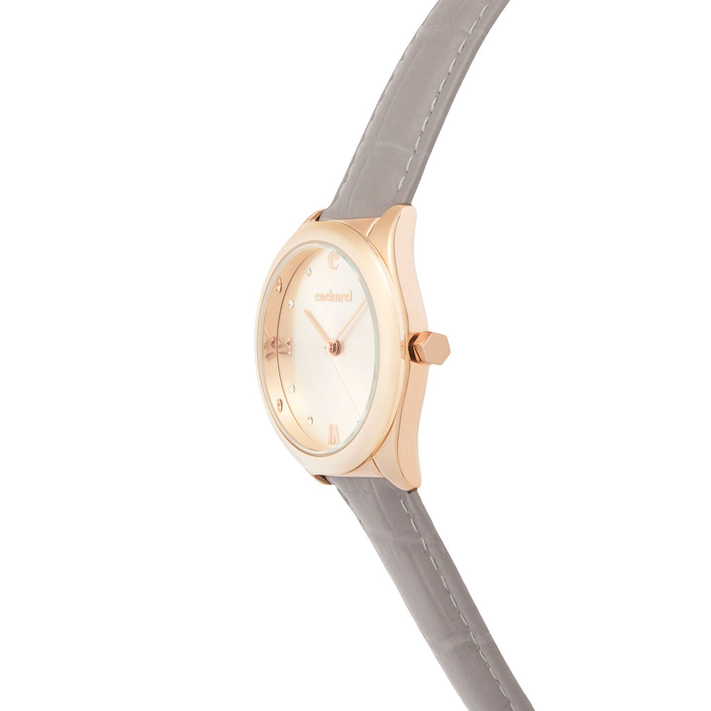 CACHAREL rose gold plated watch Violette with grey croco pattern strap