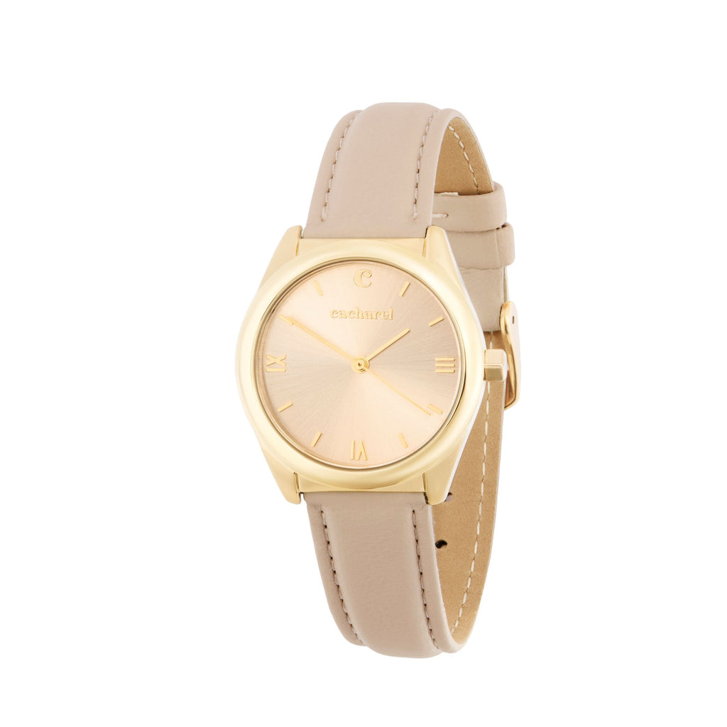 CACHAREL gold-plated watch Vivienne with pastel pink strap & sunray dial