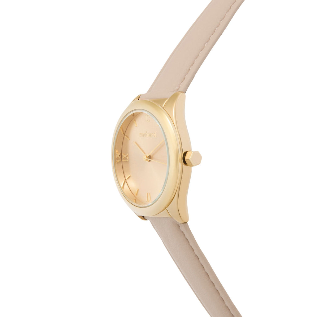 CACHAREL gold-plated watch Vivienne with pastel pink strap & sunray dial