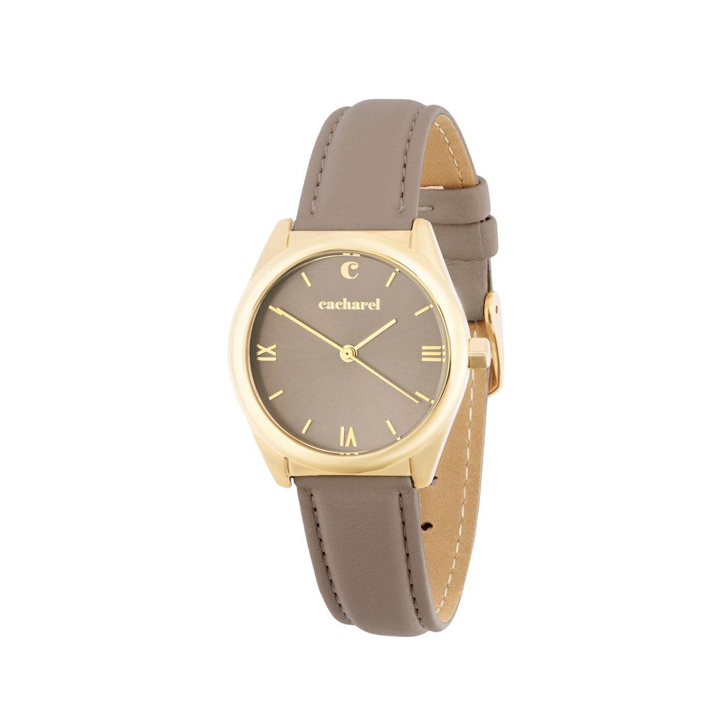 CACHAREL gold-plated watch Vivienne with pastel brown strap & sunray dial