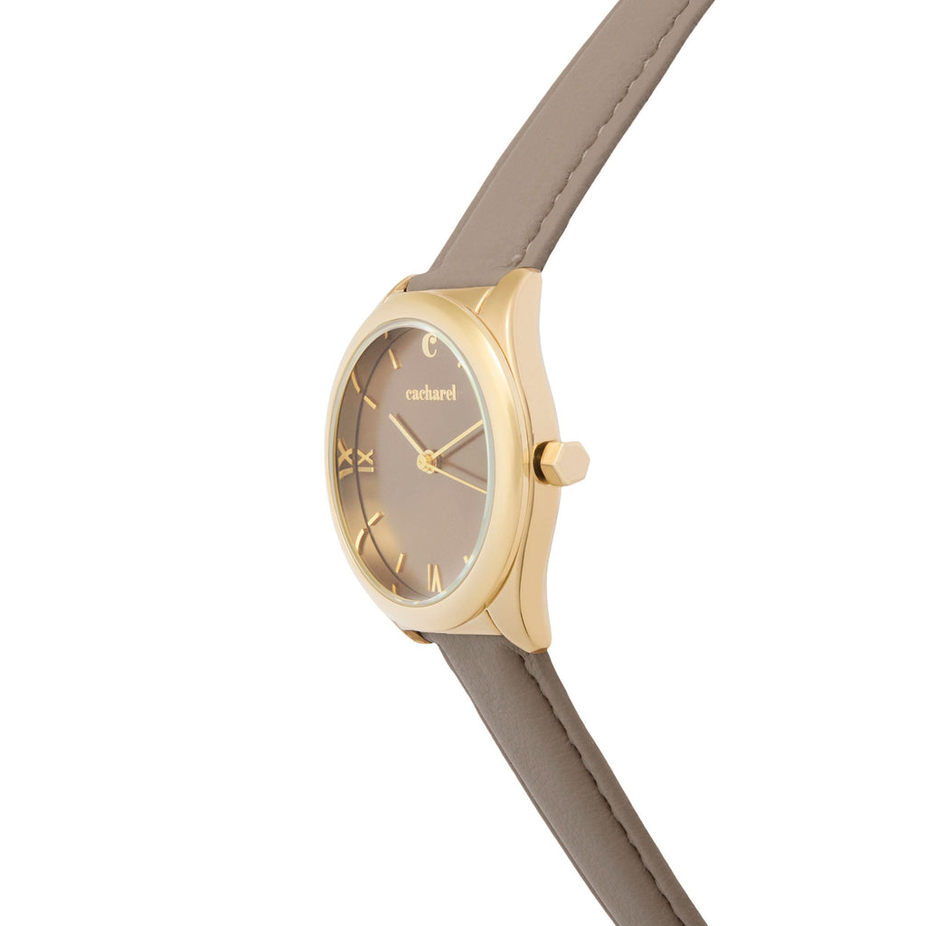 CACHAREL gold-plated watch Vivienne with pastel brown strap & sunray dial