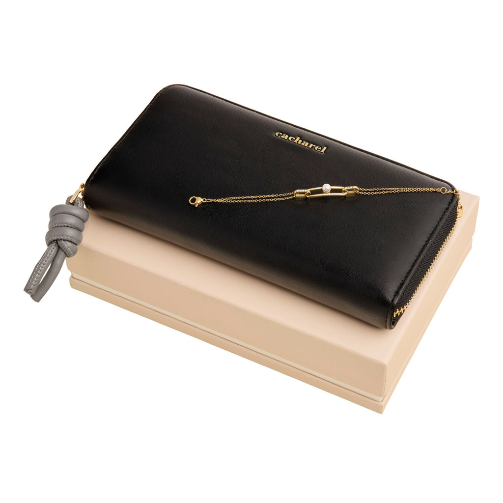 Set with CACHAREL black travel purse & gold-plated bracelet Apolline 