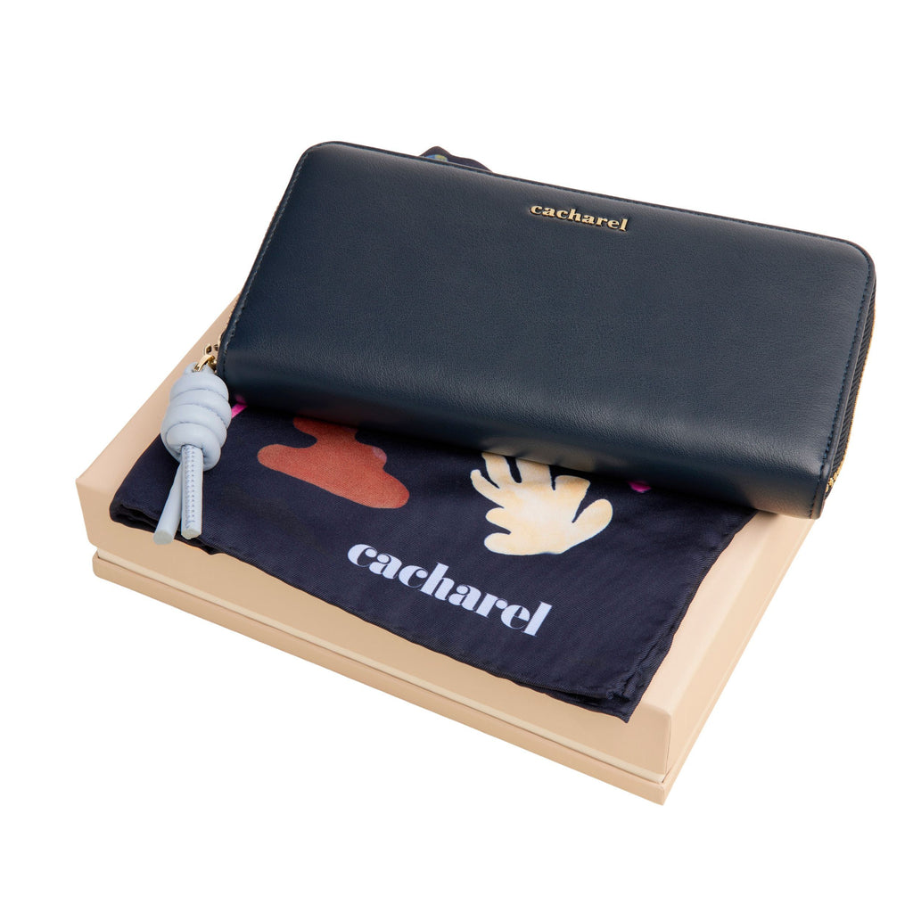 Set with CACHAREL Navy travel purse & scarf with white logo Apolline