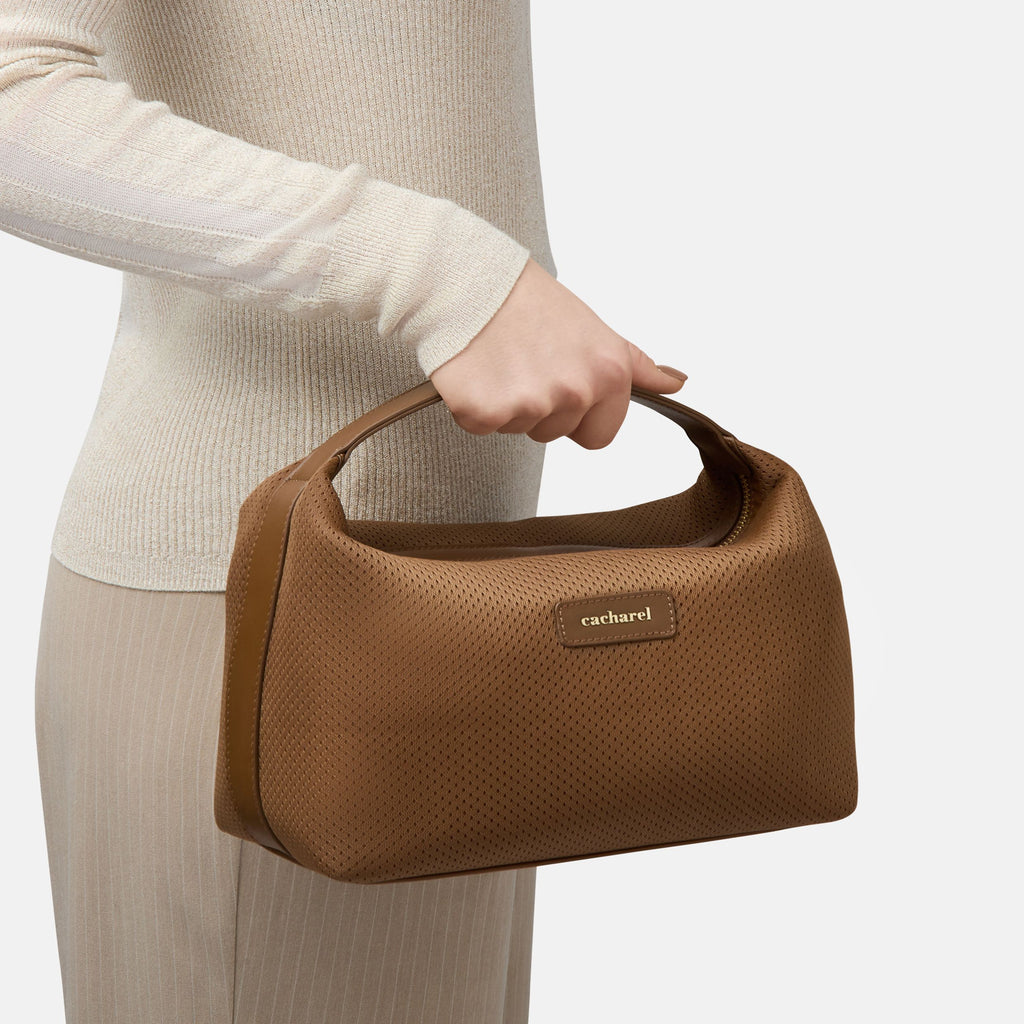 CACHAREL mesh textured travel dressing-case Josephine in camel color