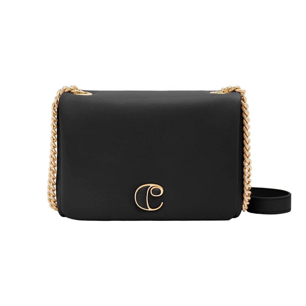 CACHAREL black lady crossbody bag Vivienne with gold plated metal logo