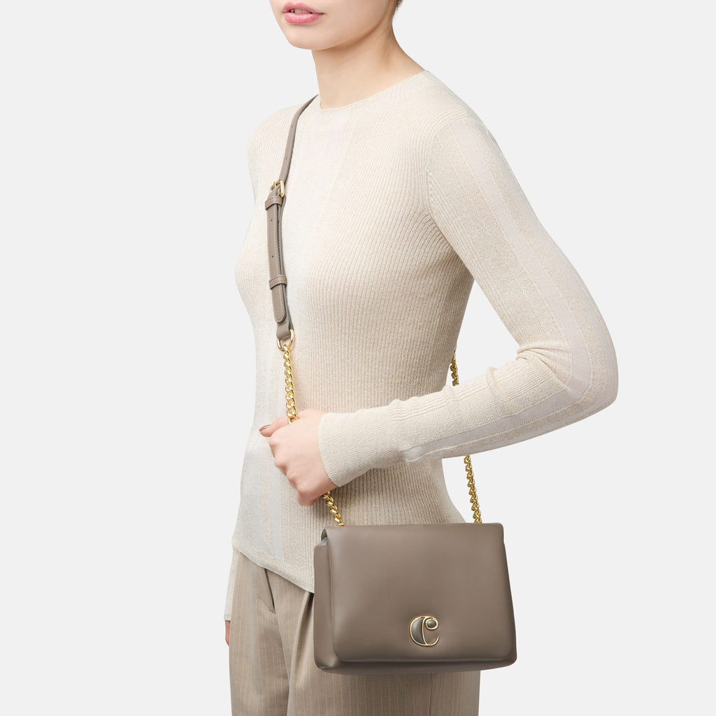 CACHAREL taupe color lady bag Vivienne with metal chain shoulder strap