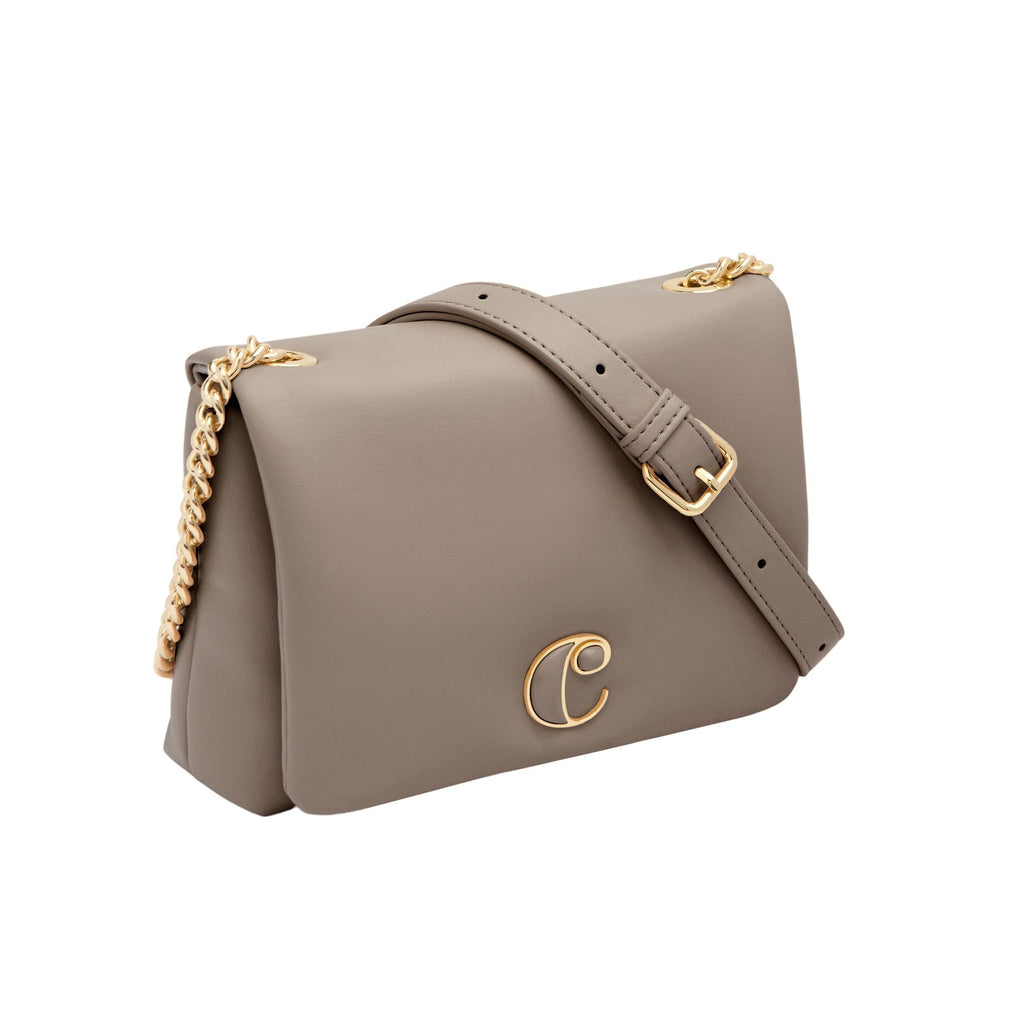 CACHAREL taupe color lady bag Vivienne with metal chain shoulder strap