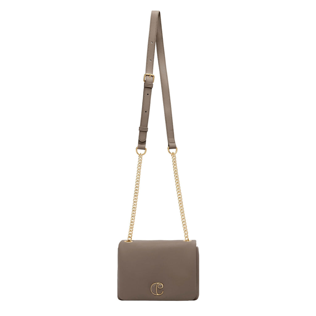 CACHAREL taupe color lady bag Vivienne with metal chain shoulder strap