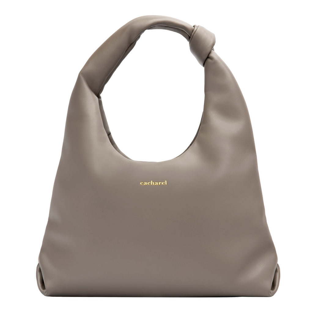 CACHAERL taupe color lady bag Violette with knotted handle & metal logo