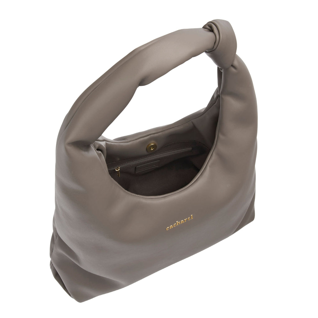 CACHAERL taupe color lady bag Violette with knotted handle & metal logo