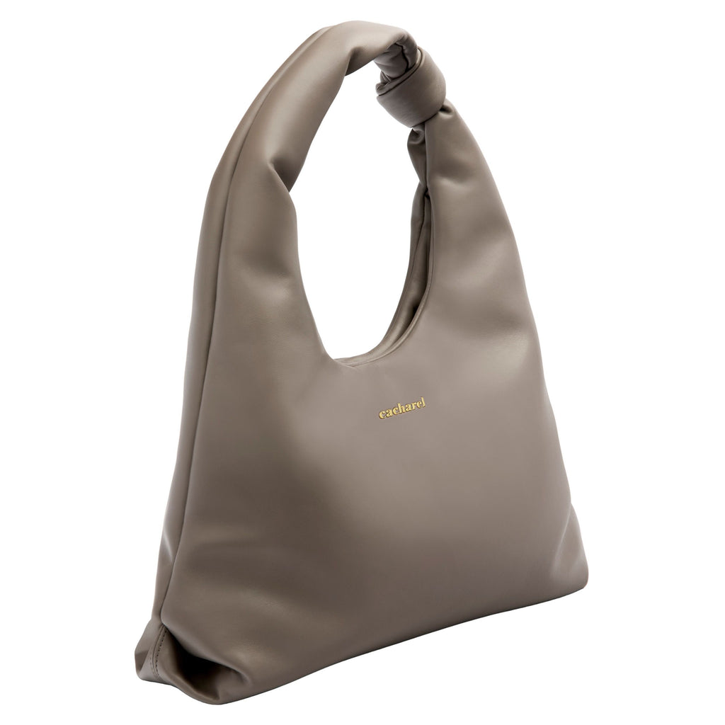 CACHAERL taupe color lady bag Violette with knotted handle & metal logo