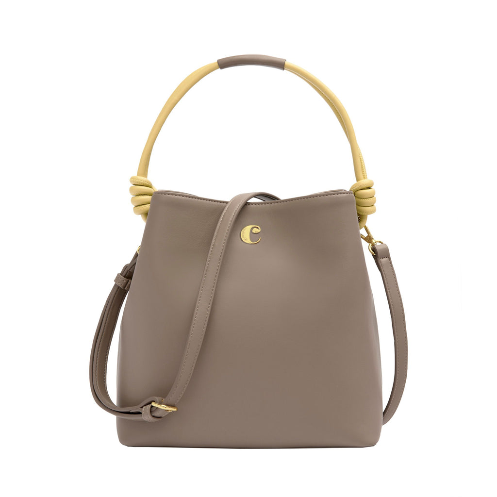 CACHAREL Beige Lady Handbags Apolline with yellow knot-shaped handle