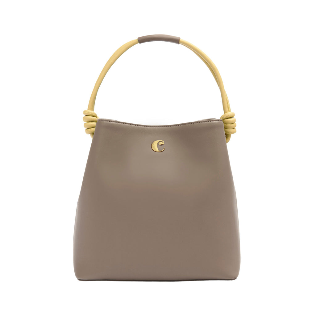 CACHAREL Beige Lady Handbags Apolline with yellow knot-shaped handle