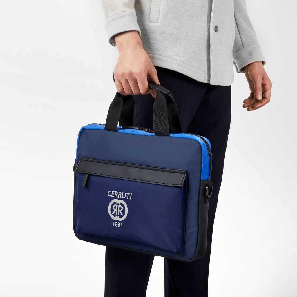  Men's trendy handbags Cerruti 1881 Navy Bright Blue Document bag BRICK