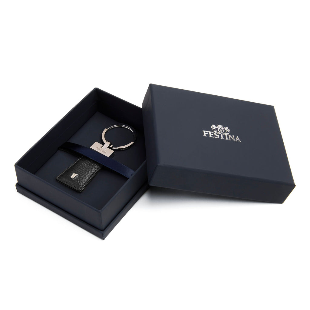 Men's designer key holders Festina Black leather Key ring Chronobike