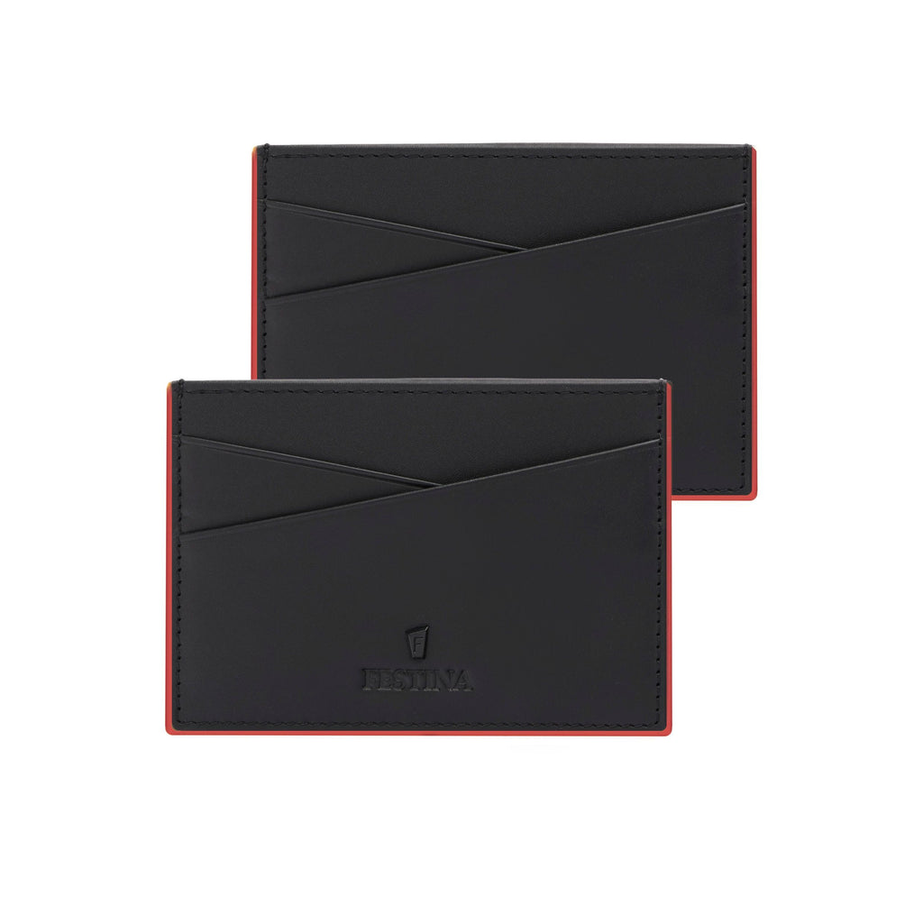 FESTINA Red Leather Card holder Black Edition with F metal logo