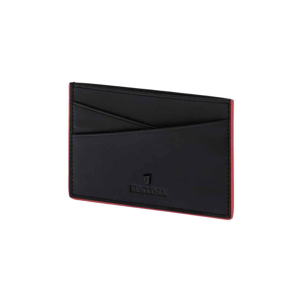 FESTINA Red Leather Card holder Black Edition with F metal logo