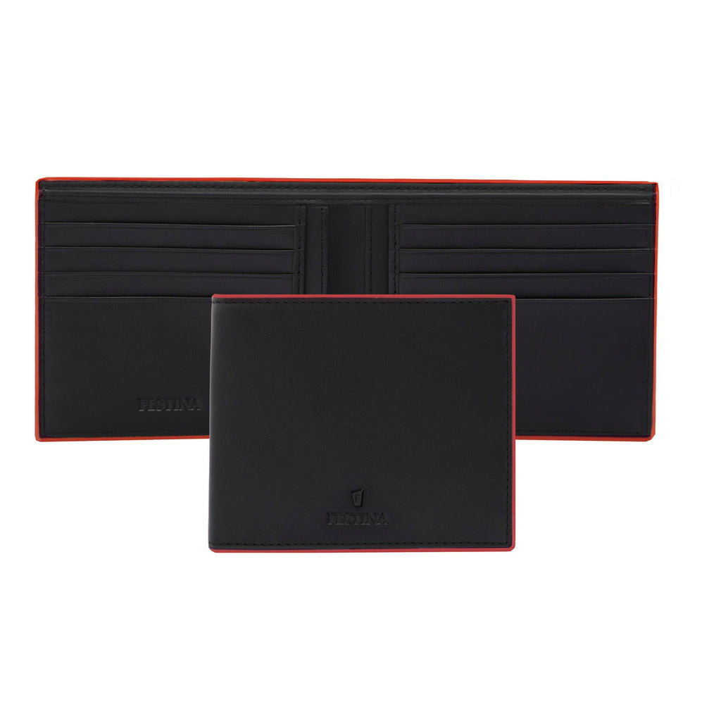 Sets with FESTINA black-plated ballpoint pen & red leather bifold wallet