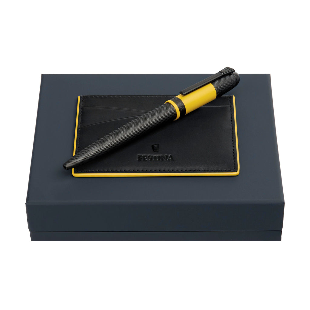 Sets with Festina yellow rubberized ballpoint pen & black card holder