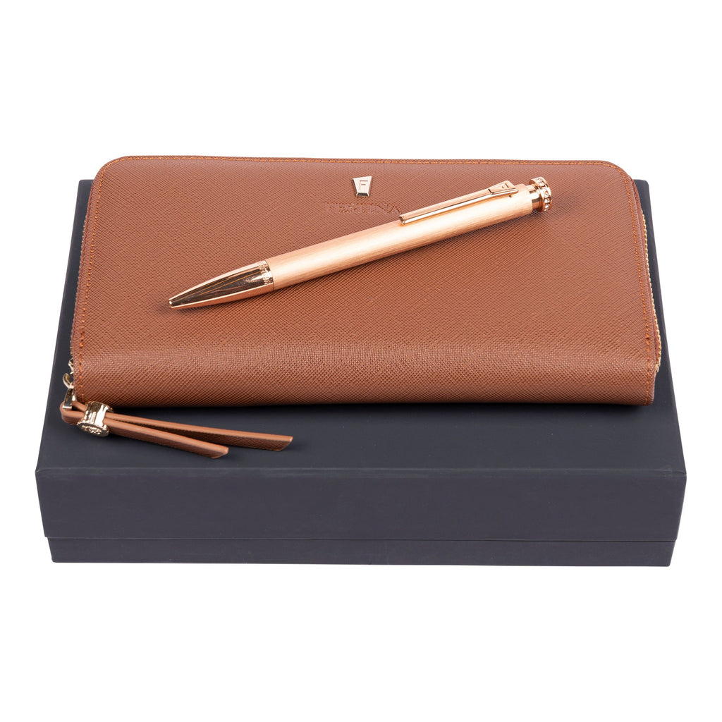 Gift set FESTINA Light Brown ballpoint pen & travel purse Mademoiselle
